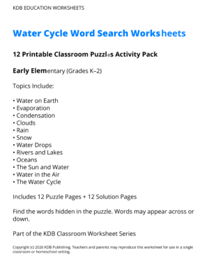 Water Cycle Word Search Worksheets – 12 Printable Classroom Puzzles (Grades K-2)