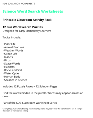 Science Word Search Worksheets – 12 Printable Classroom Puzzles