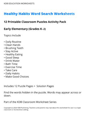 Healthy Habits Worksheets – 12 Printable Health Activities (Grades K-2)
