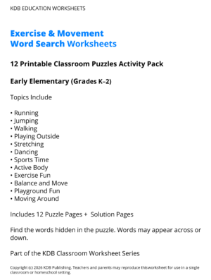 Exercise & Movement Worksheets – 12 Printable Health Activities (Grades K-2)