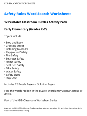 Safety Rules Worksheets – 12 Printable Health Activities (Grades K-2)