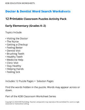 Doctor & Dentist Worksheets – 12 Printable Health Activities (Grades K-2)