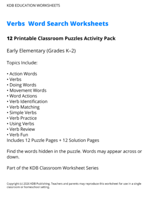 K-2 Verbs Word Search Worksheets